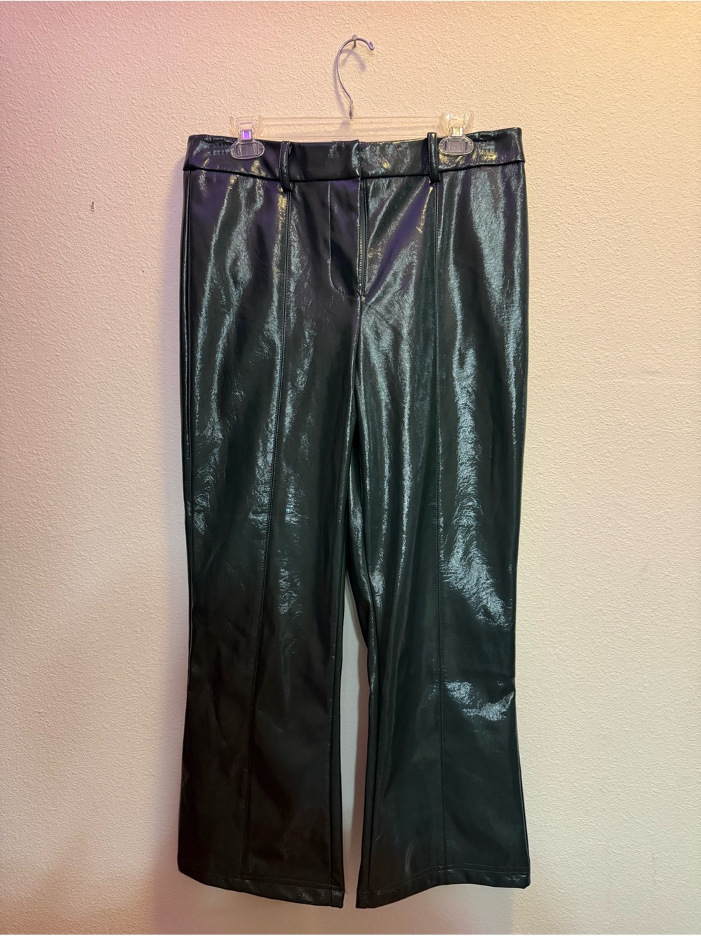 7 For All Mankind Green Faux Patent Leather Pants